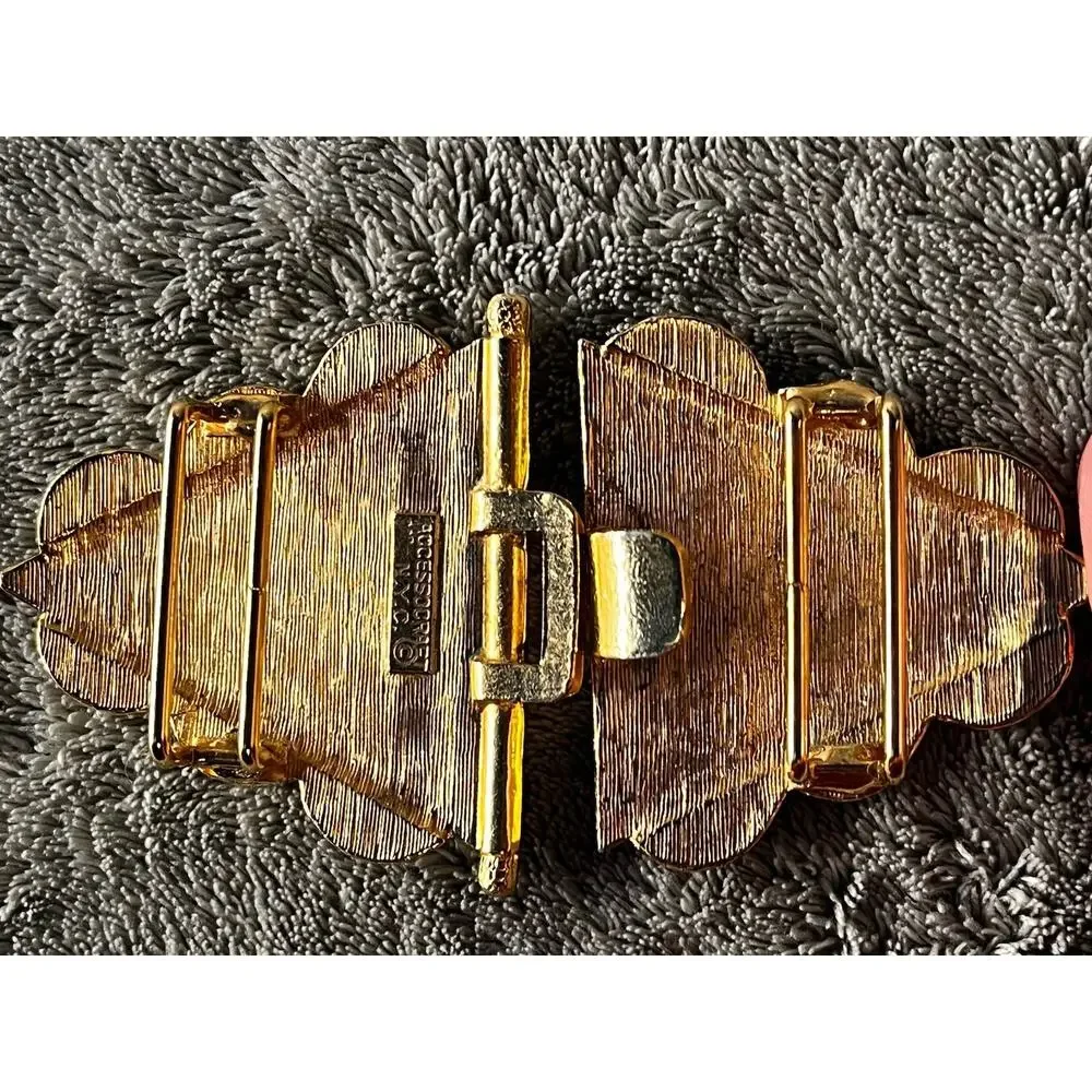 Vintage 1980s Accessocraft NYC Gold Tone Quilted 2-Piece Belt Buckle